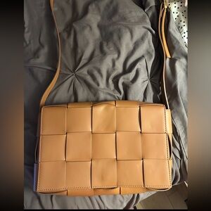 Tan Woven Leather Crossbody Bag